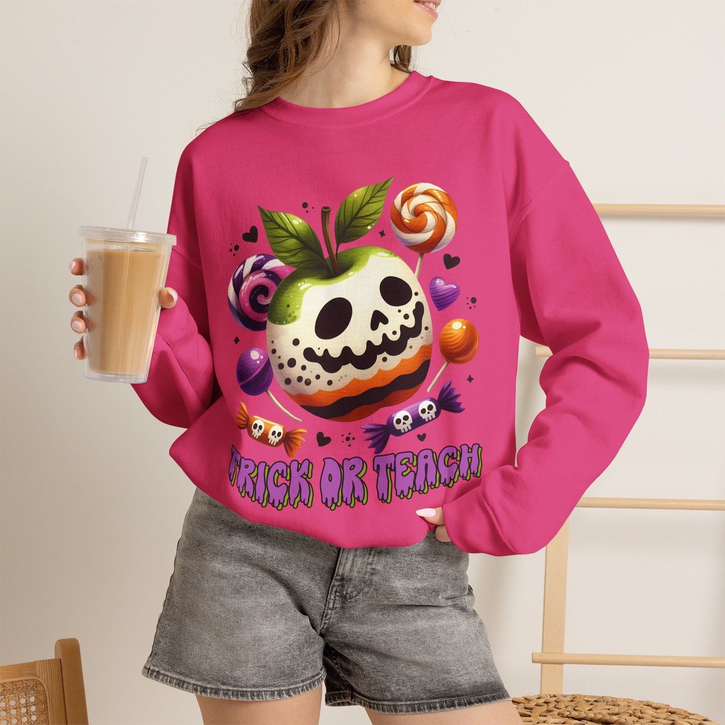 Trick or Teach Teacher Sweatshirt — Candy Apple “Trick or Treat” Crewneck