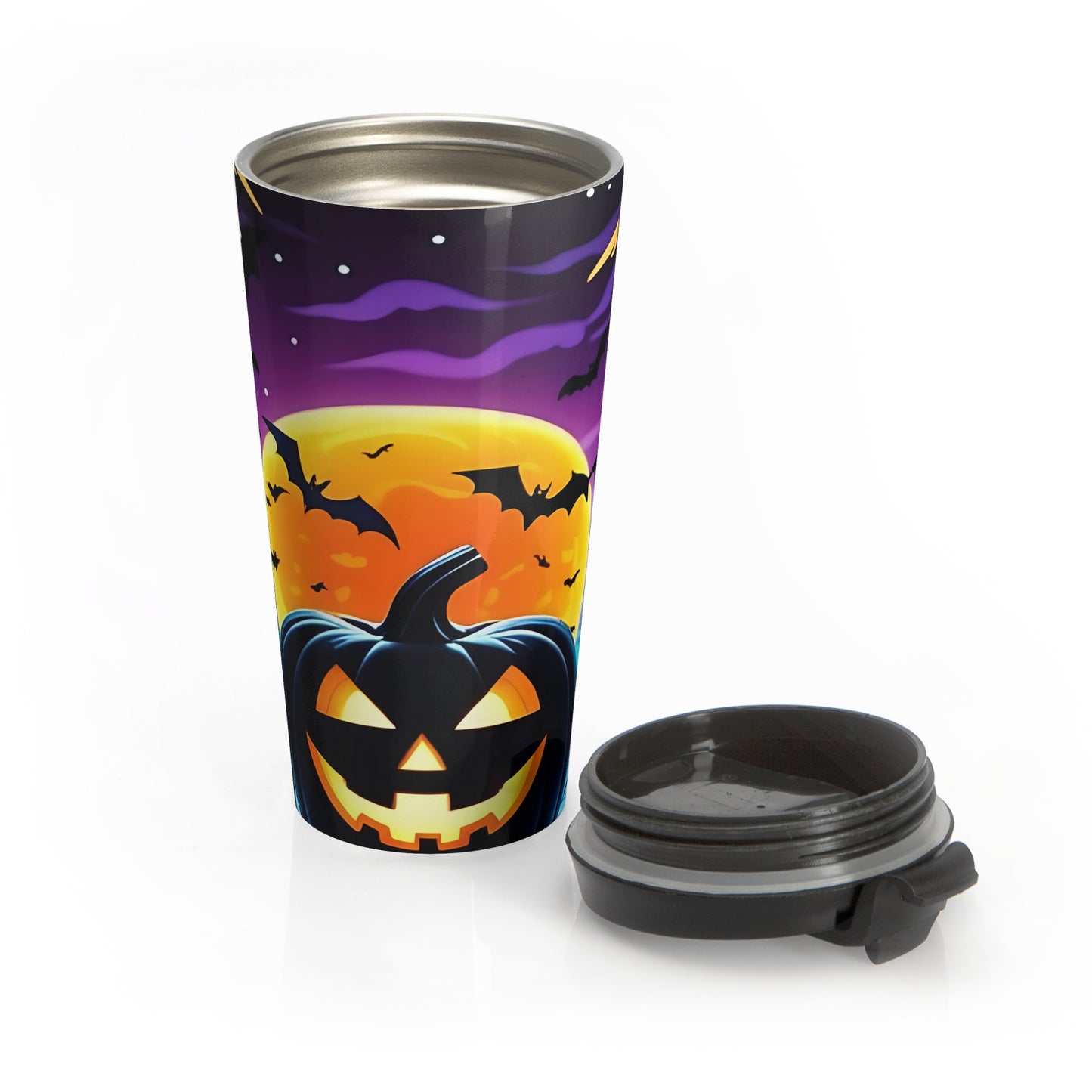 Halloween Pumpkin Travel Mug — Spooky Sunset Stainless Steel Tumbler
