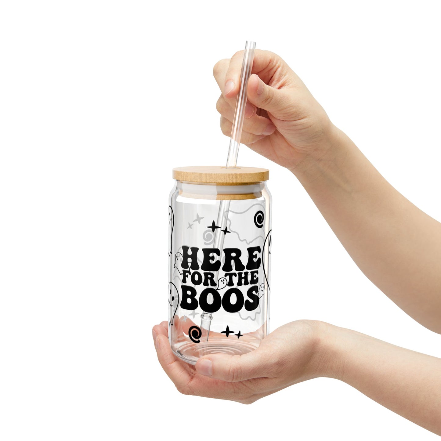 Here for the Boos Glass Sipper – 16oz Halloween Ghost Straw Cup