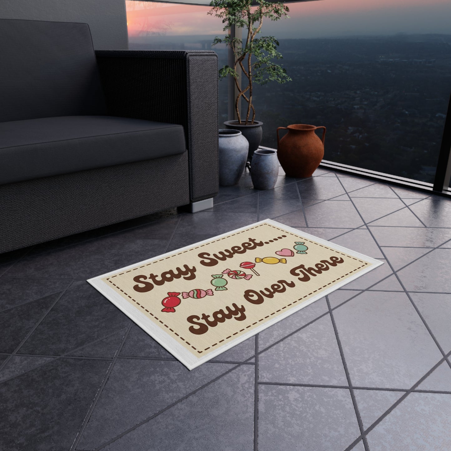 Outdoor Rug — "Stay Sweet Stay Over There" Candy Doormat