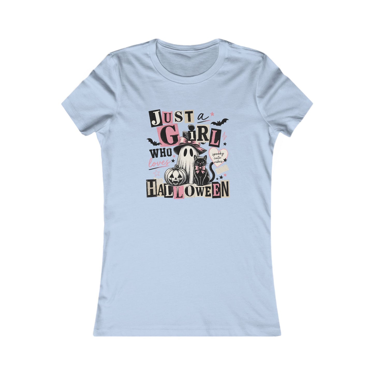 Just a Girl Who Loves Halloween Shirt, Ghost and Black Cat Graphic Tee