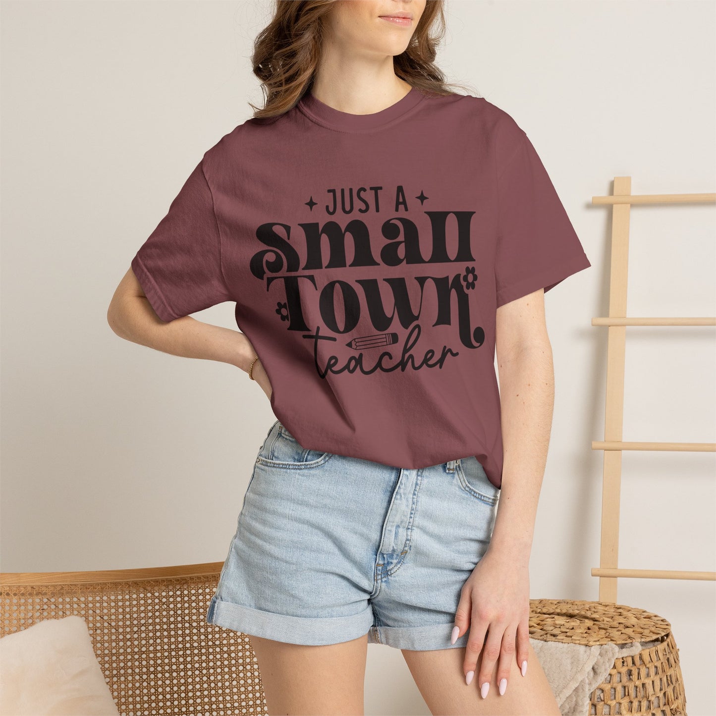 Just a Small Town Teacher T-Shirt — Retro Script Teacher Gift