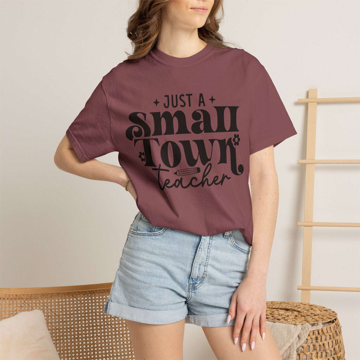 Just a Small Town Teacher T-Shirt — Retro Script Teacher Gift