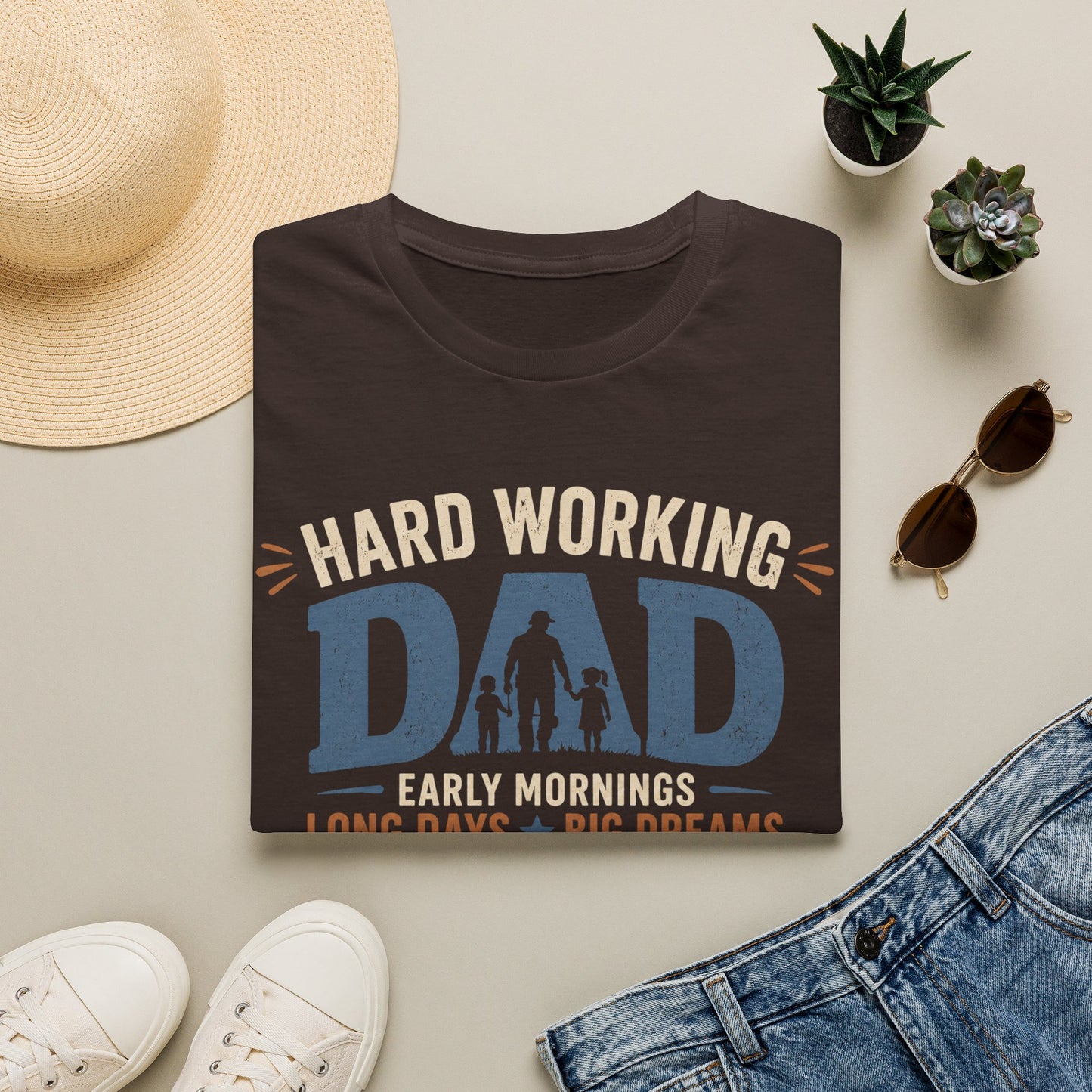 Hard Working Dad T‑Shirt — 'Hard Working DAD: Early Mornings, Long Days, Big Dreams' Father's Day Tee