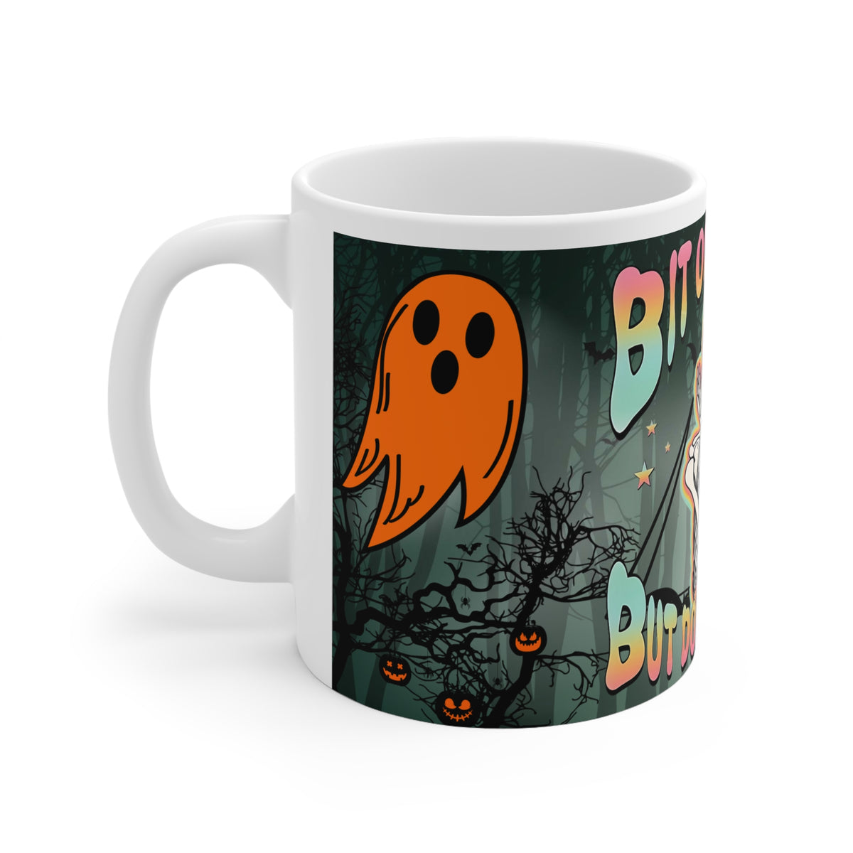Bit of a Mess But Doin' My Best Ceramic Mug — Cute Skeleton & Ghost Halloween Coffee Cup