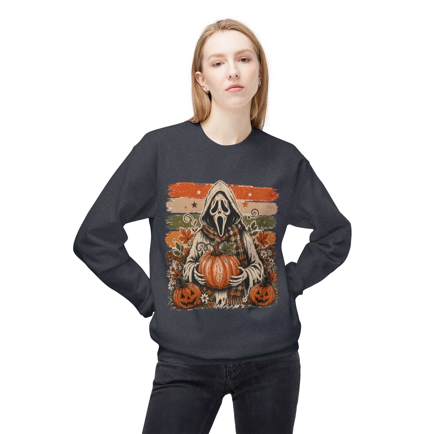 Halloween Scream Mask Crewneck Sweatshirt — Pumpkin & Jack-O'-Lantern Fall Graphic