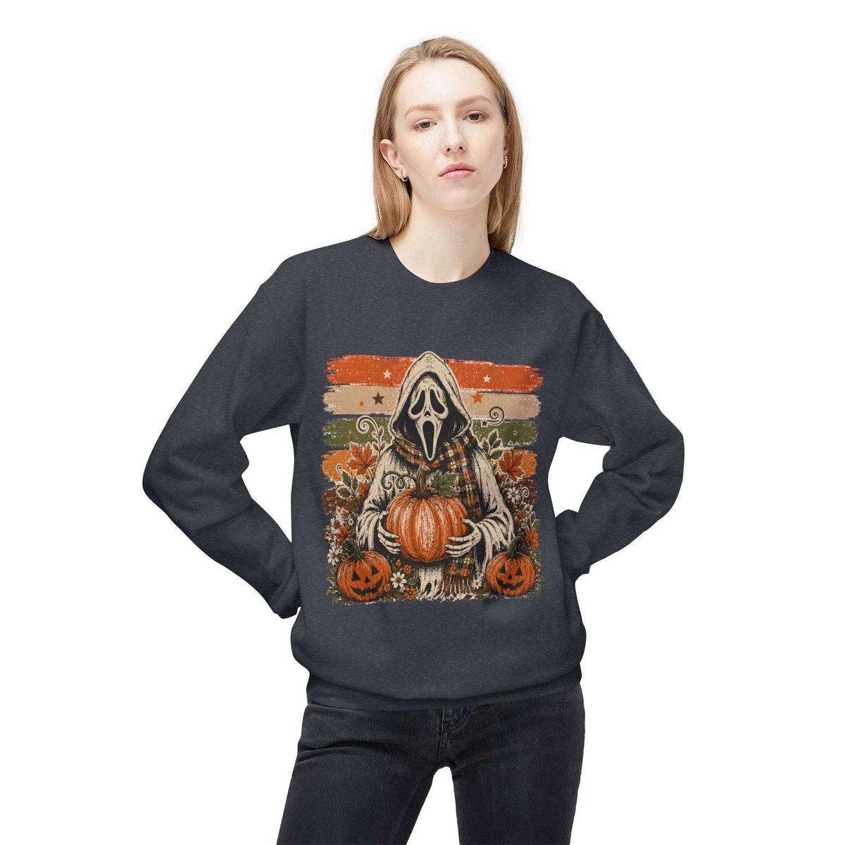 Halloween Scream Mask Crewneck Sweatshirt — Pumpkin & Jack-O'-Lantern Fall Graphic