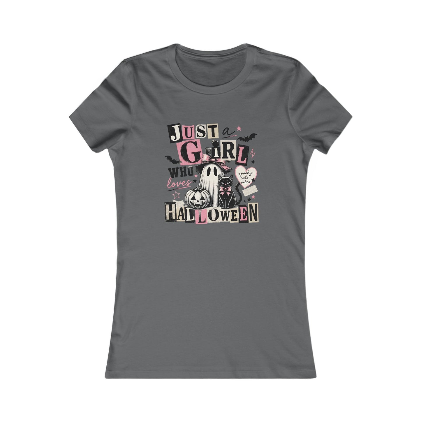 Just a Girl Who Loves Halloween Shirt, Ghost and Black Cat Graphic Tee