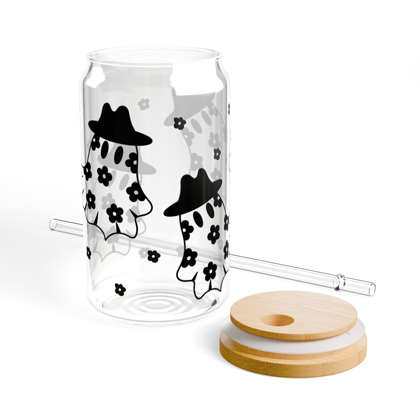 Adorable Cowboo 16oz Ghost Sipper Glass with Bamboo Lid