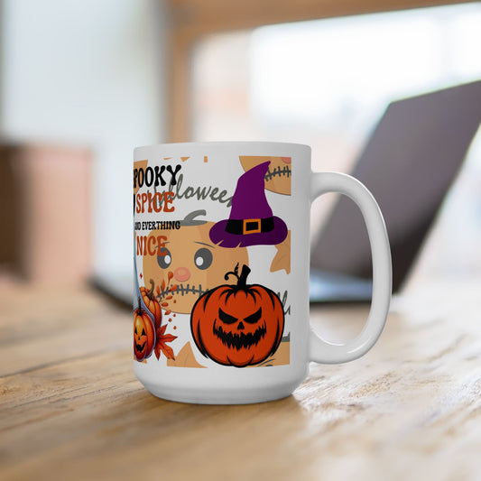 Halloween Ghost Coffee Mug — "Spooky, Spice, and Everything Nice" Ceramic Cup (11oz & 15oz)
