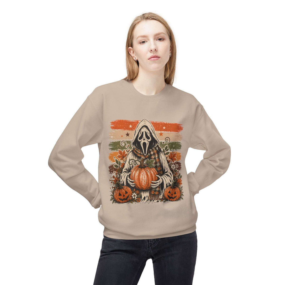 Halloween Scream Mask Crewneck Sweatshirt — Pumpkin & Jack-O'-Lantern Fall Graphic