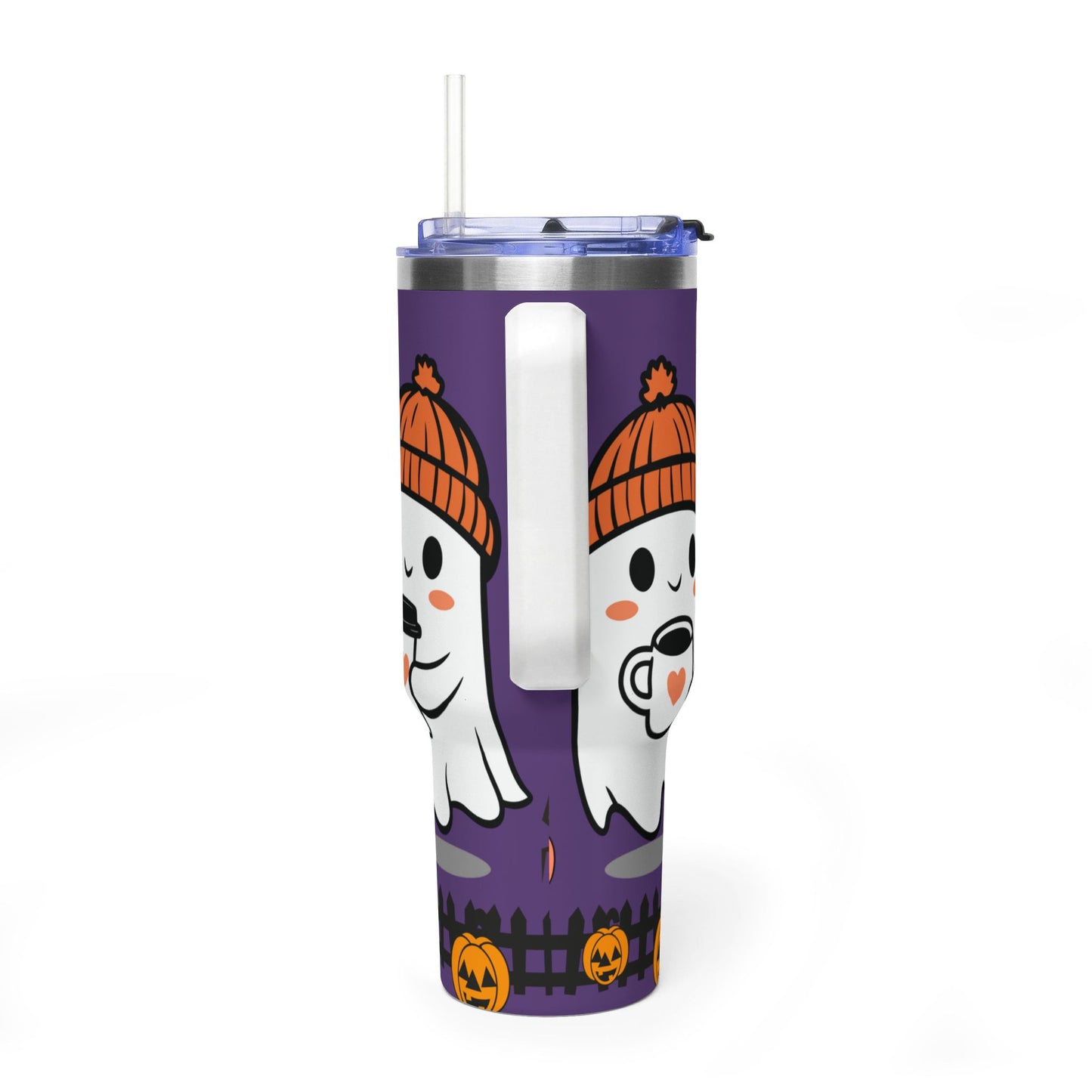 40oz Halloween Ghost Tumbler – Cute Ghosts with Pumpkin & Bat Thermal Cup