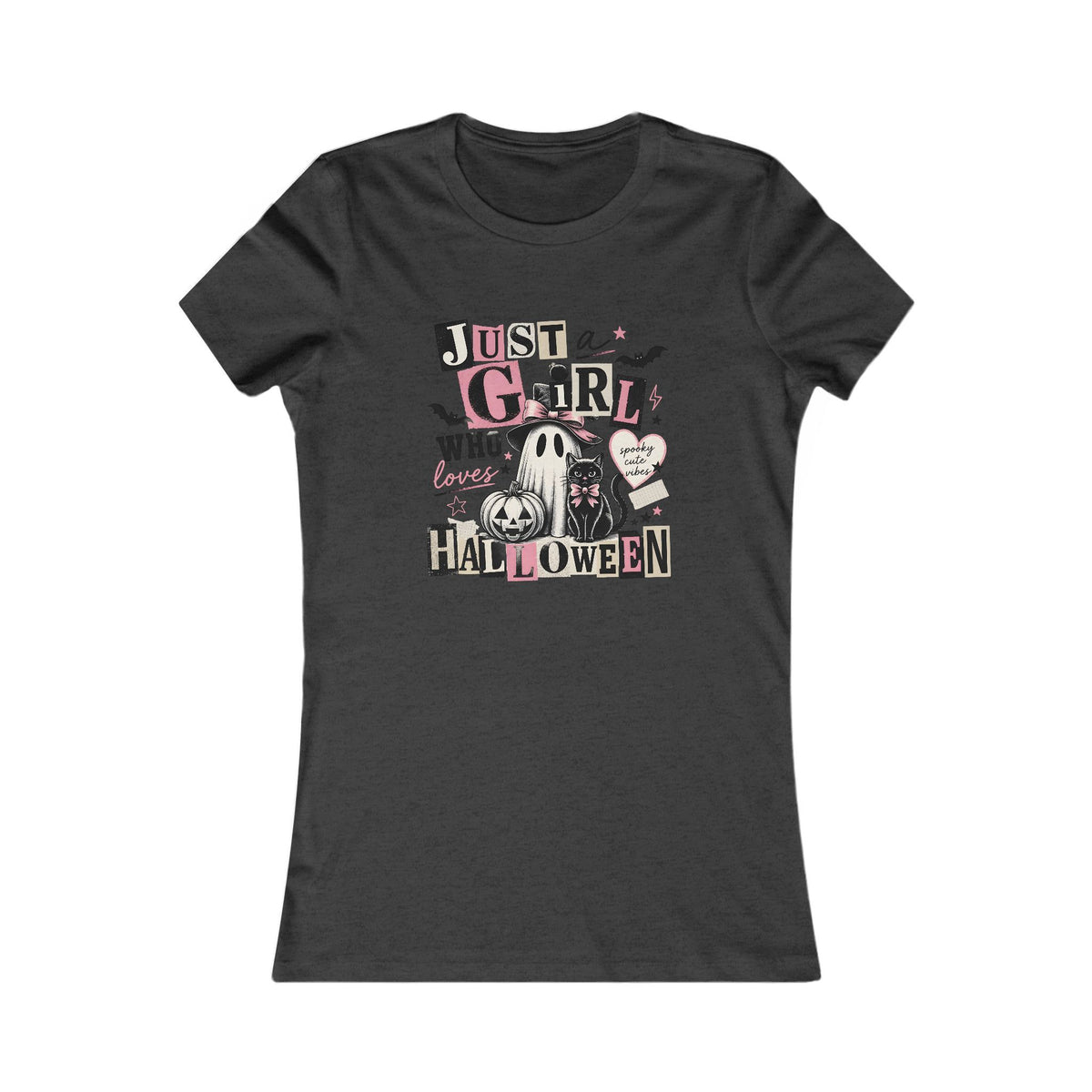 Just a Girl Who Loves Halloween Shirt, Ghost and Black Cat Graphic Tee