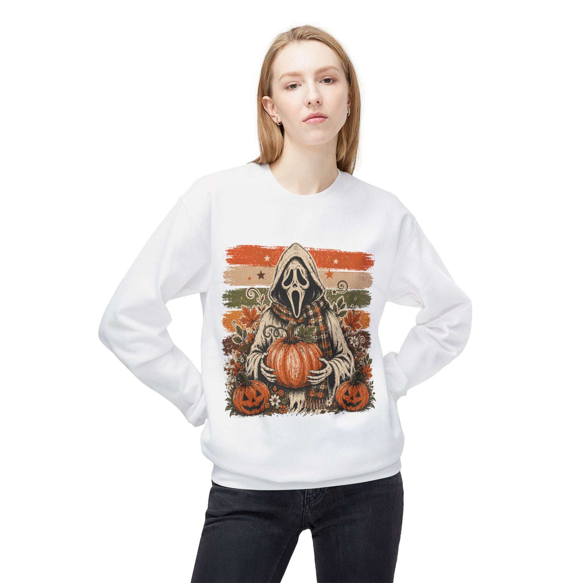 Halloween Scream Mask Crewneck Sweatshirt — Pumpkin & Jack-O'-Lantern Fall Graphic