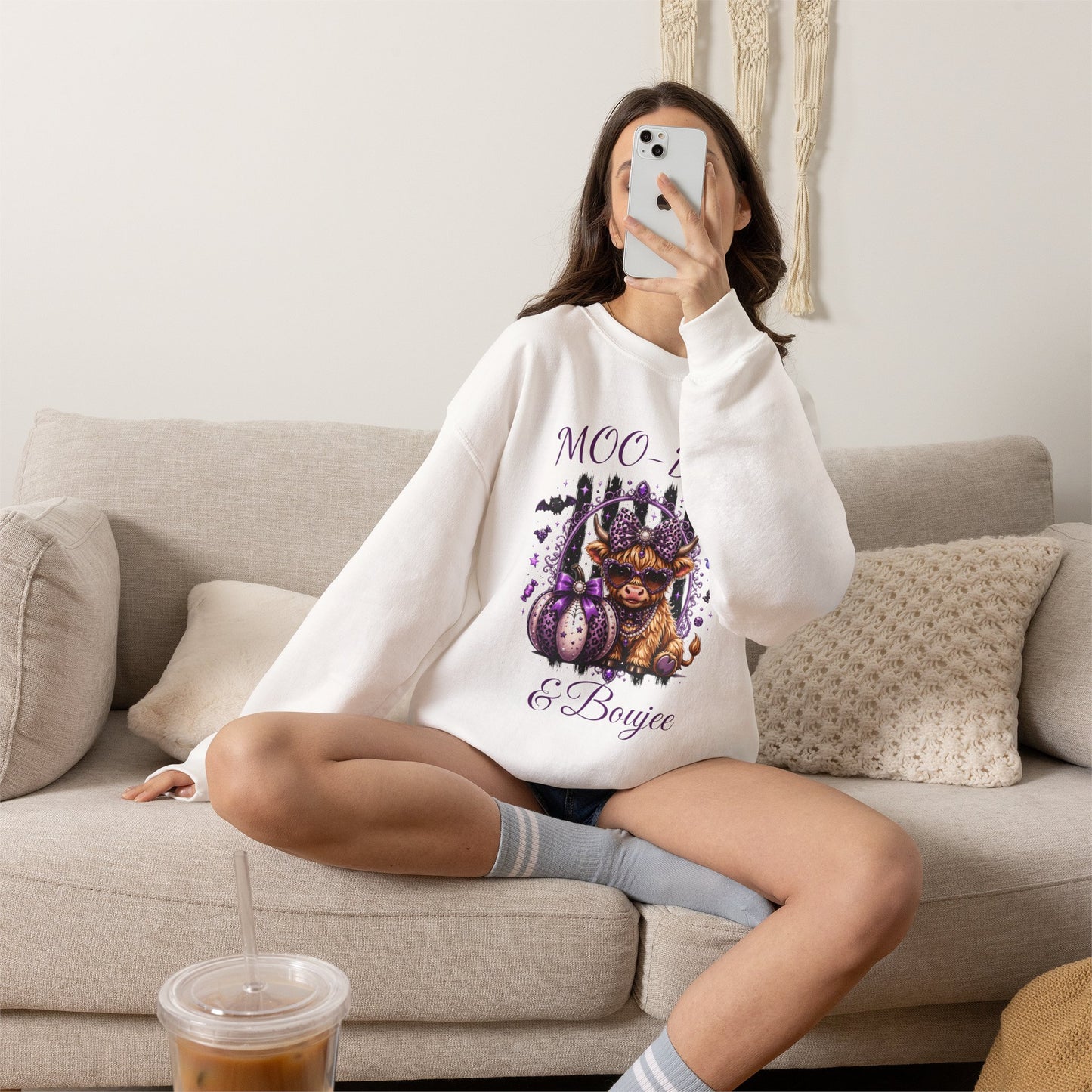 Halloween 'Moo-dy' Cow Crewneck Sweatshirt — Cute Spooky Cow Fall Pullover