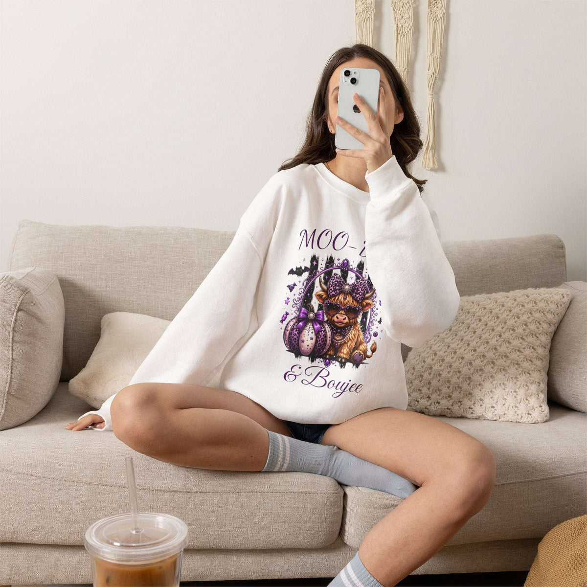 Halloween 'Moo-dy' Cow Crewneck Sweatshirt — Cute Spooky Cow Fall Pullover
