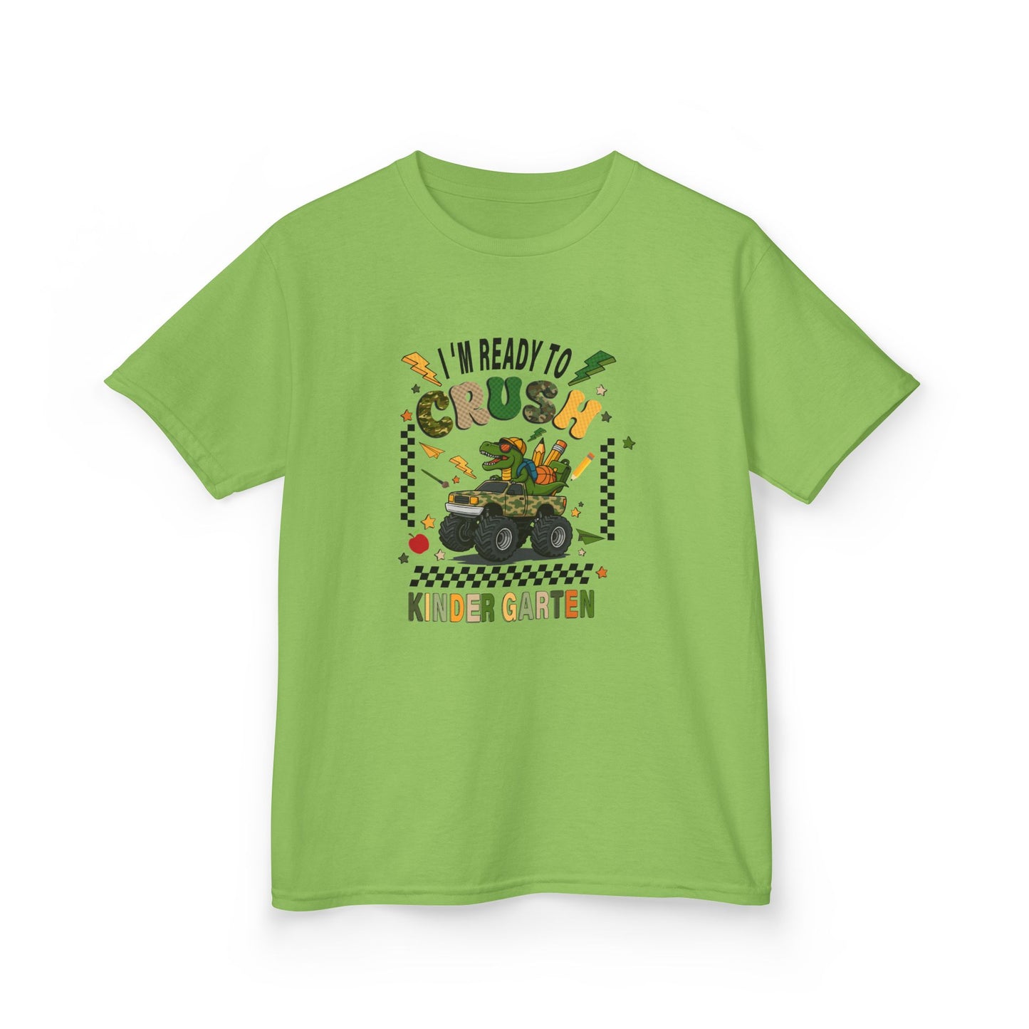Kids T-Shirt — "I'm Ready to Crush Kindergarten" Dinosaur Monster Truck Back-to-School Tee