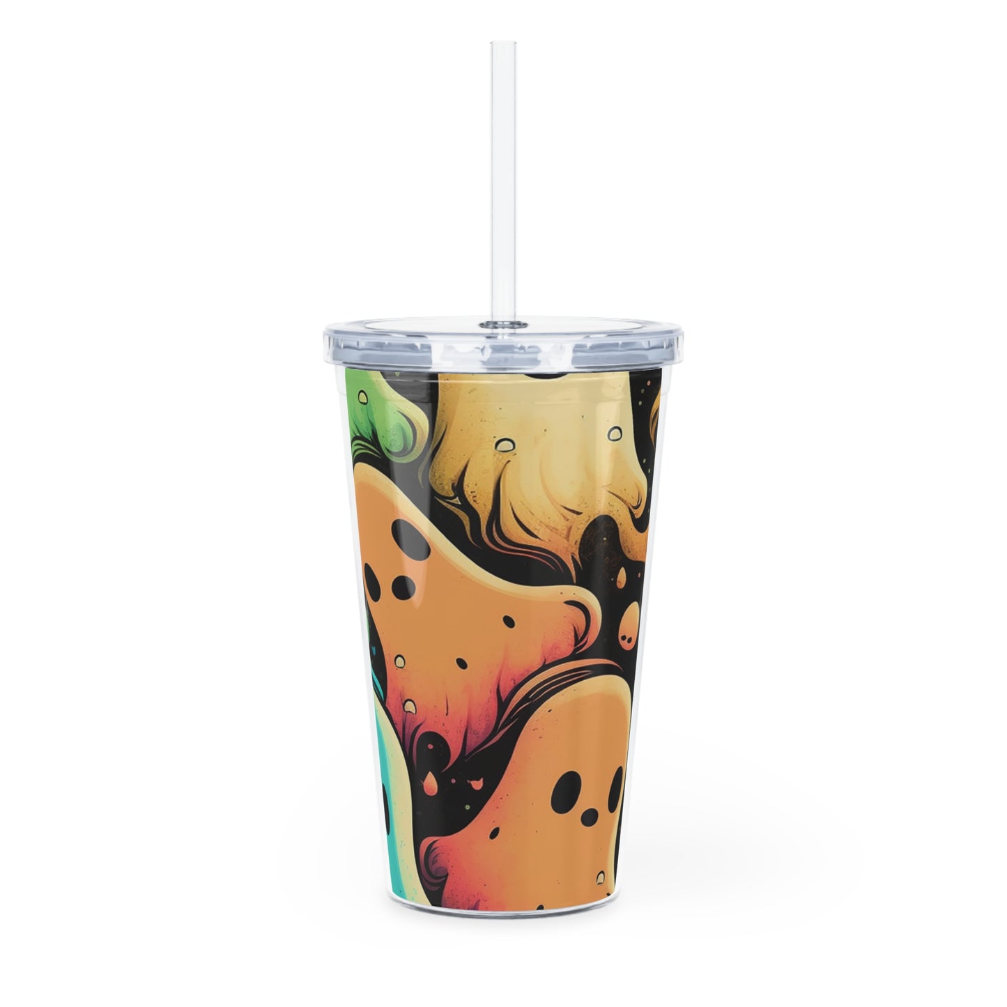 Ghost Crew Plastic Tumbler with Straw — Colorful Cute Ghosts Travel Cup