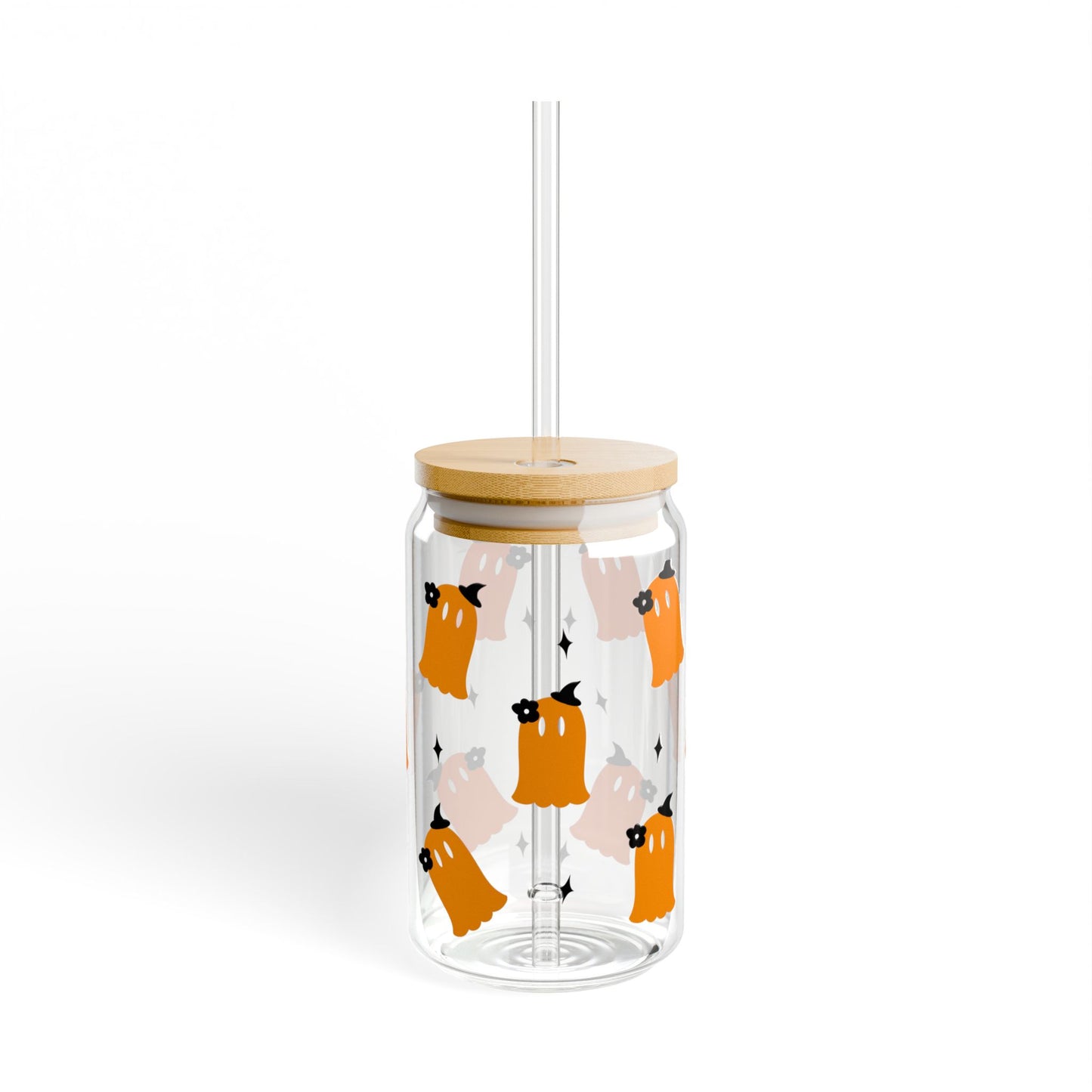Ghosts 16oz Sipper Glass — Cute Boo Halloween Drinking Jar with Straw
