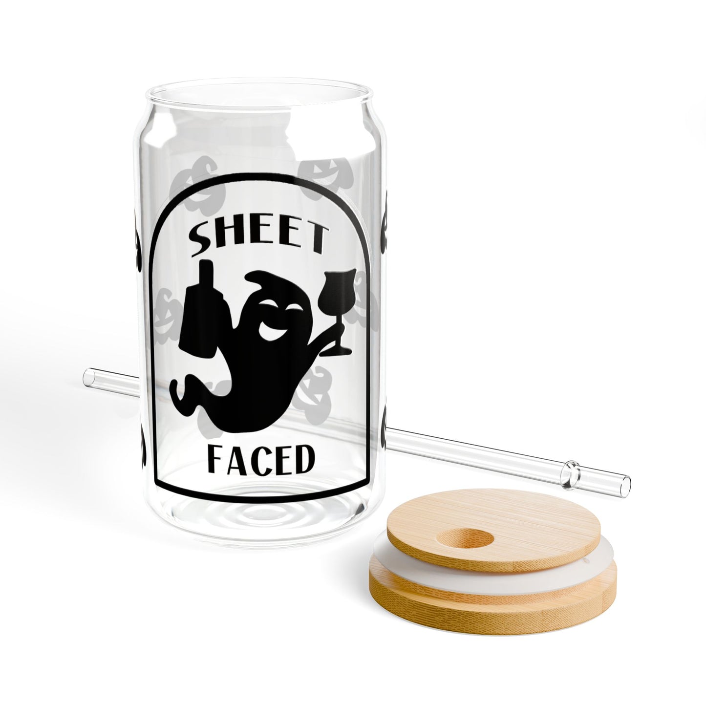 Halloween 'Sheet Faced' Sipper Glass - 16oz Funny Ghost Pumpkin Straw Cup