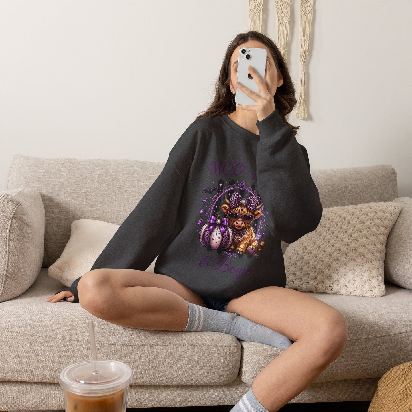 Halloween 'Moo-dy' Cow Crewneck Sweatshirt — Cute Spooky Cow Fall Pullover