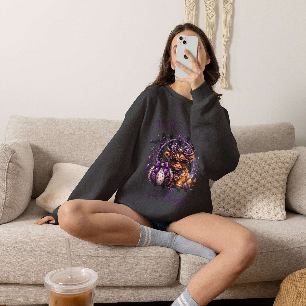 Halloween 'Moo-dy' Cow Crewneck Sweatshirt — Cute Spooky Cow Fall Pullover