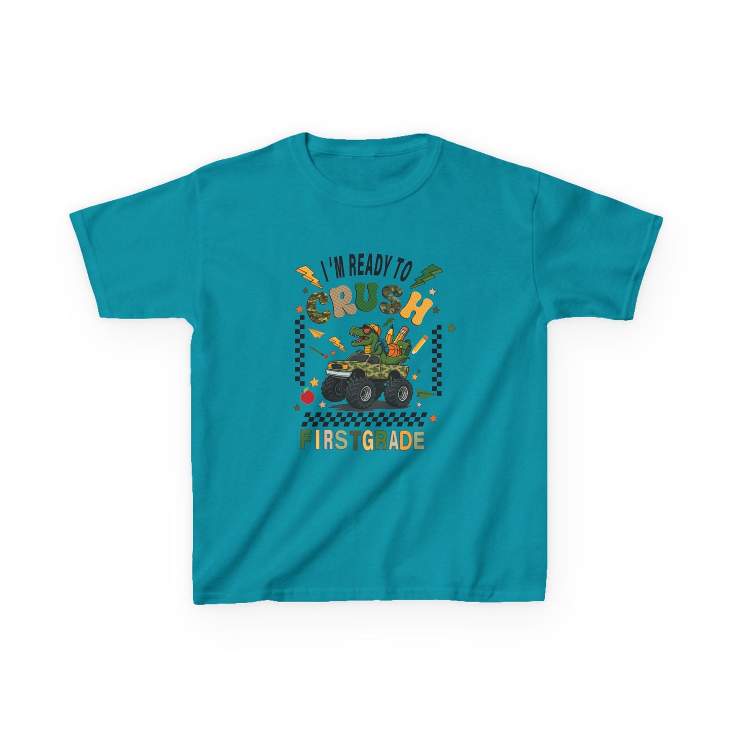 Kids Tee — “I’m Ready to Crush First Grade” Back-to-School Monster Truck Shirt