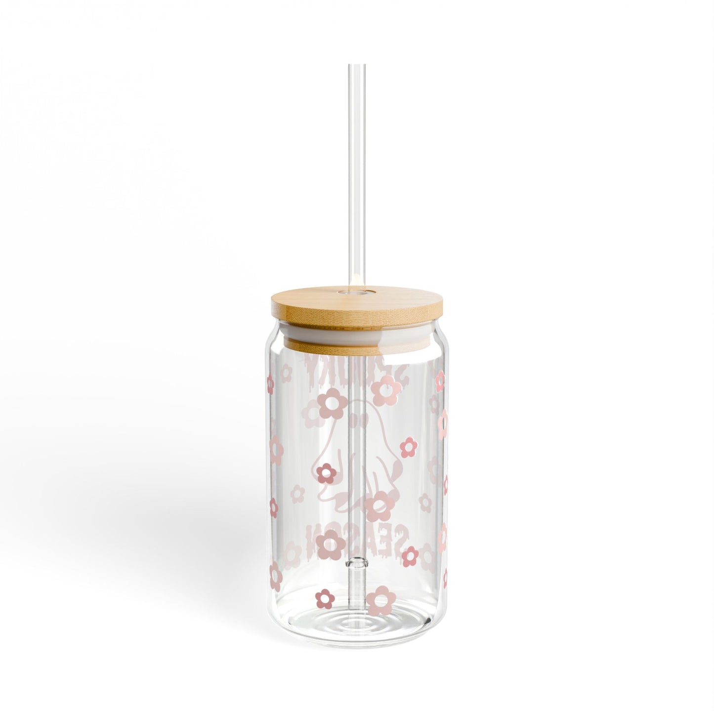 Sipper Glass - "Spooky Season" Pink Ghost Floral Tumbler, 16oz