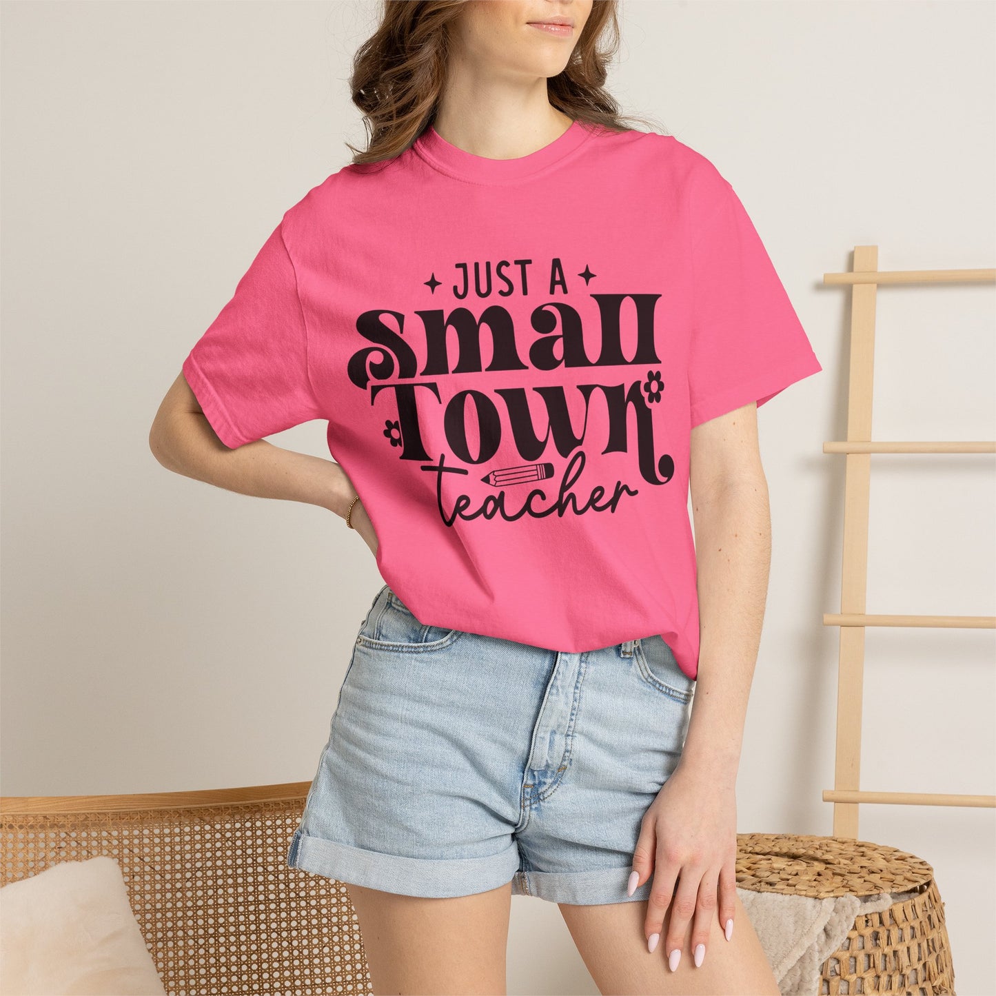 Just a Small Town Teacher T-Shirt — Retro Script Teacher Gift