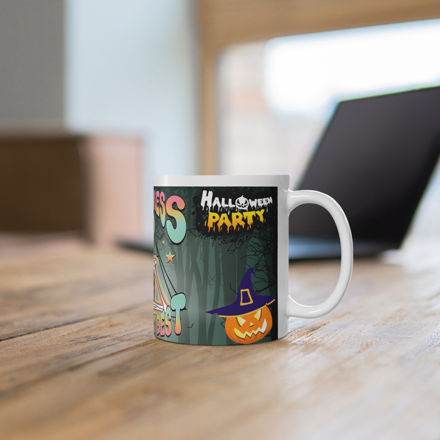 Bit of a Mess But Doin' My Best Ceramic Mug — Cute Skeleton & Ghost Halloween Coffee Cup