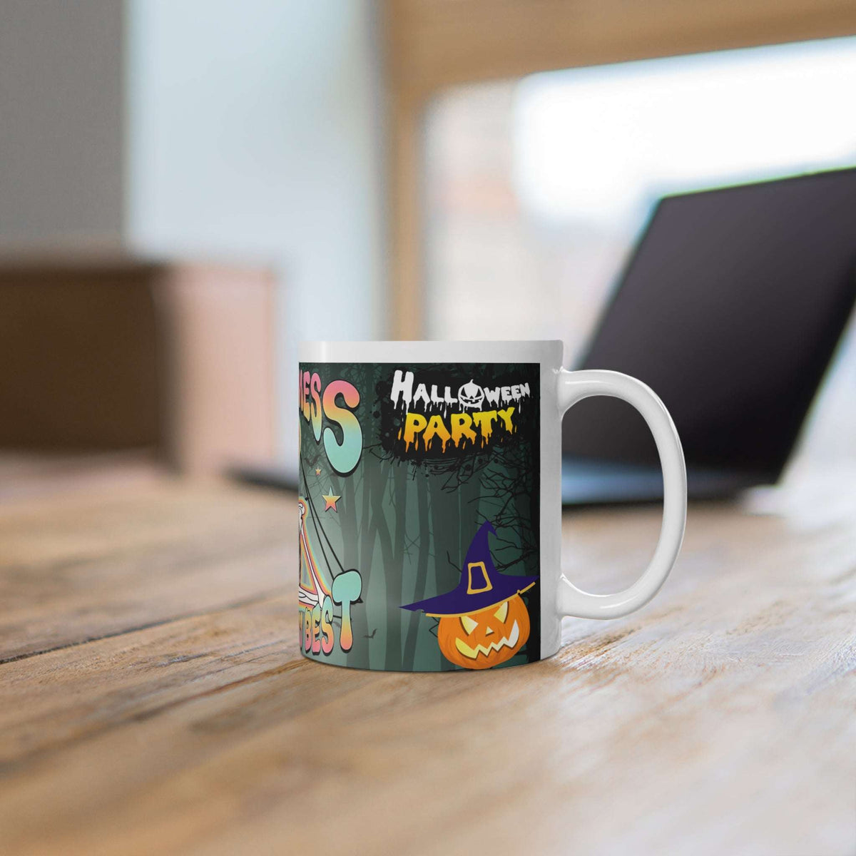 Bit of a Mess But Doin' My Best Ceramic Mug — Cute Skeleton & Ghost Halloween Coffee Cup