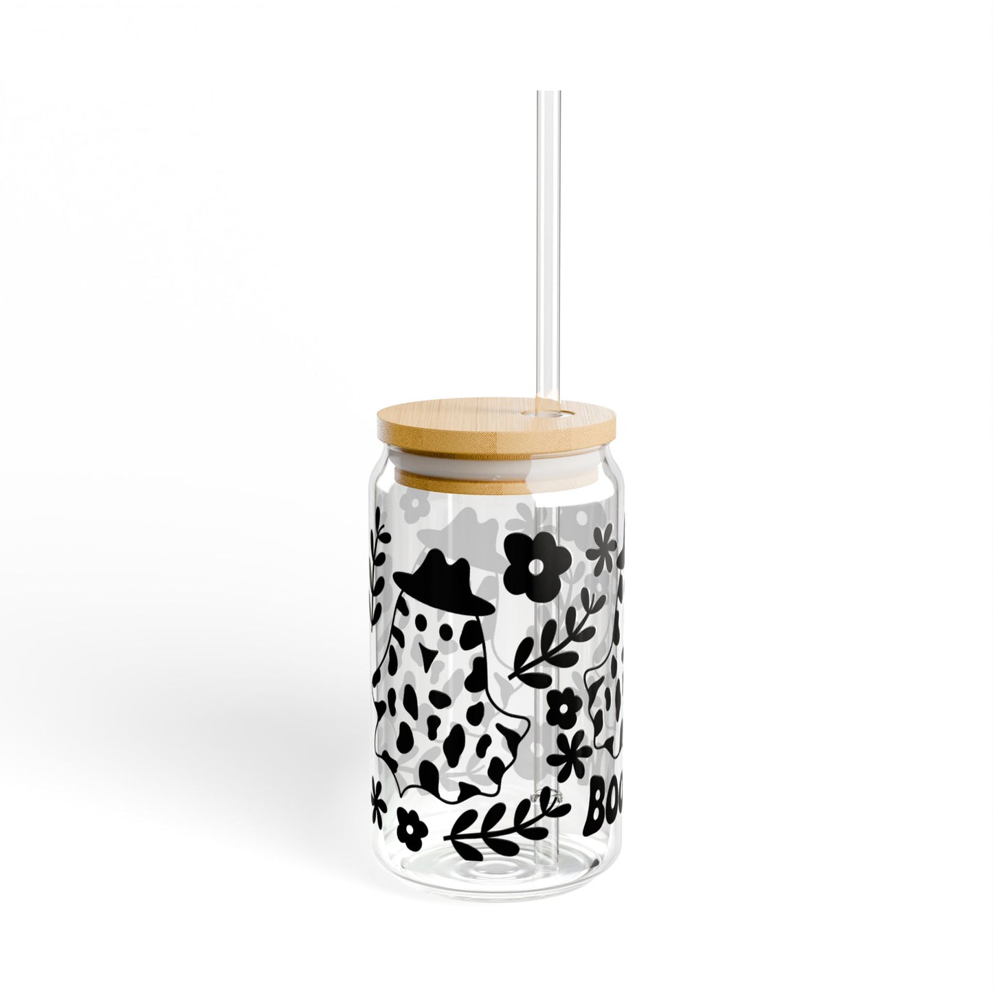 Boohaw Cow Skull 16oz Glass Sipper — Halloween Western Floral