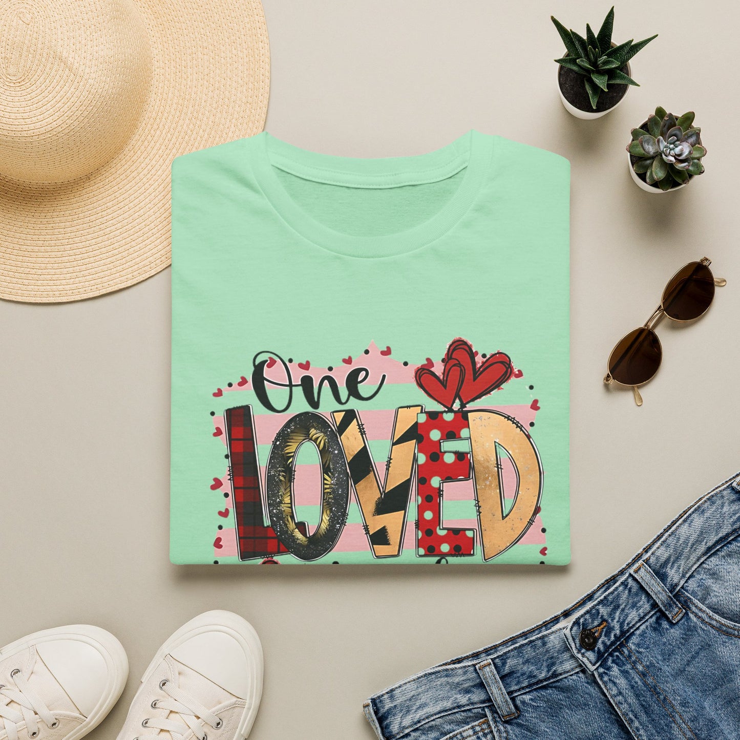 One Loved Teacher T-Shirt — Cute Plaid & Hearts Teacher Appreciation Tee
