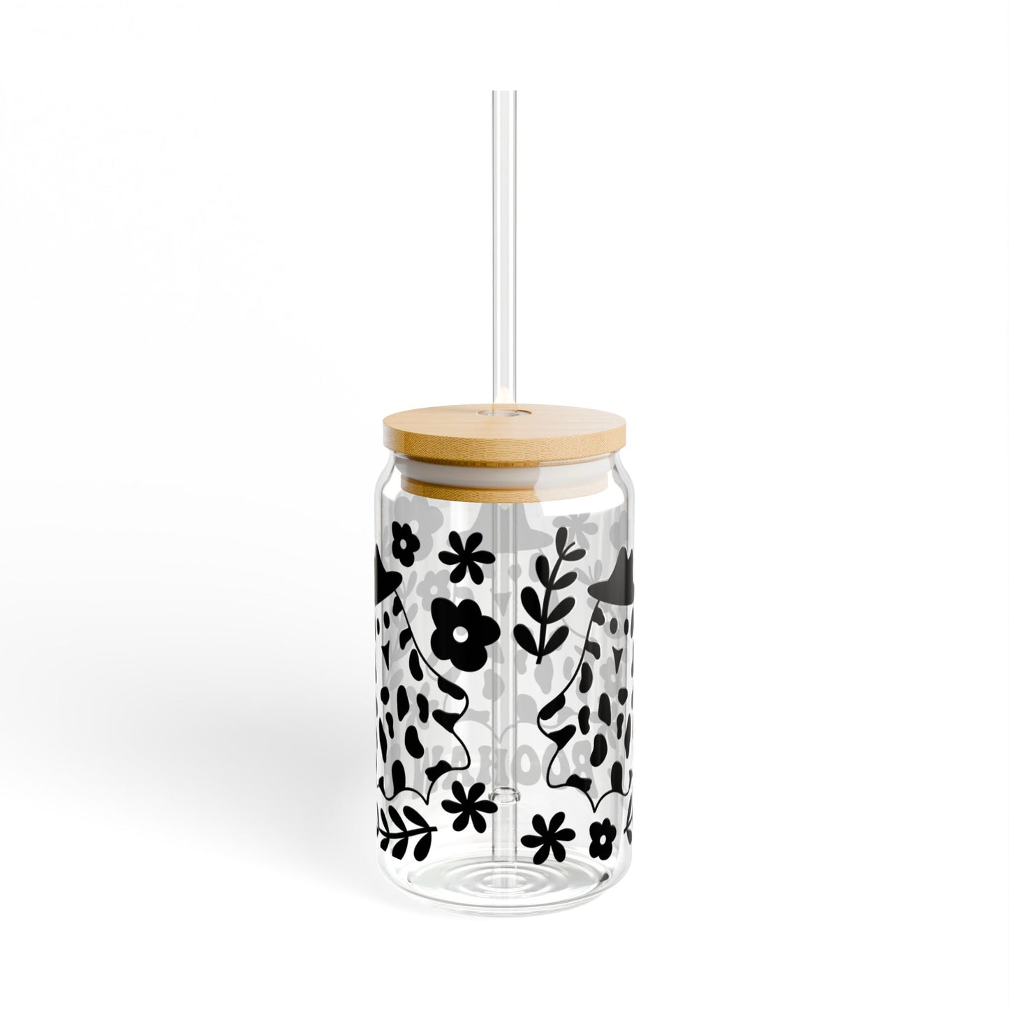 Boohaw Cow Skull 16oz Glass Sipper — Halloween Western Floral