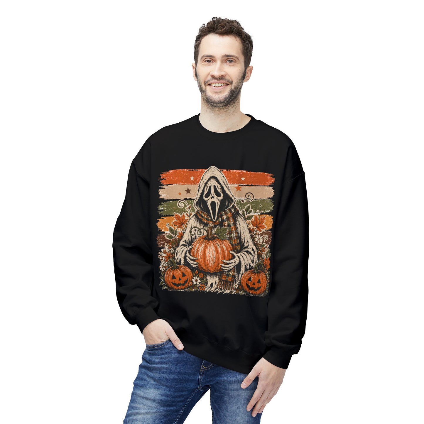 Halloween Scream Mask Crewneck Sweatshirt — Pumpkin & Jack-O'-Lantern Fall Graphic