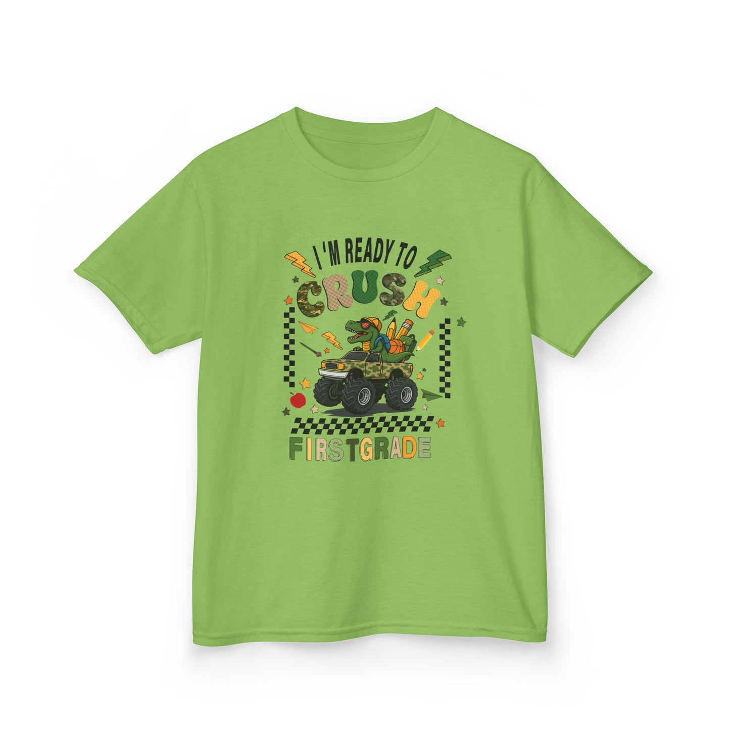 Kids Tee — “I’m Ready to Crush First Grade” Back-to-School Monster Truck Shirt