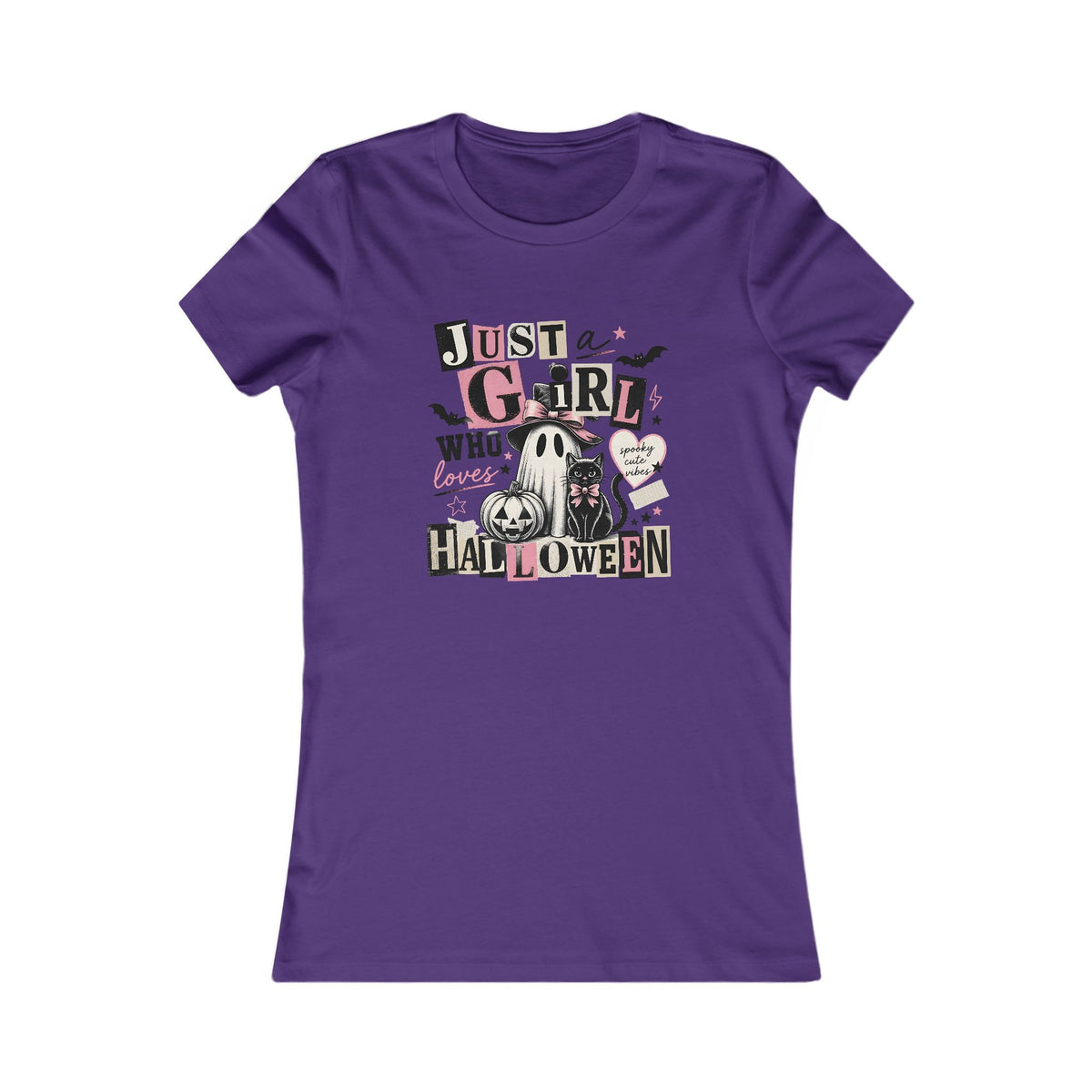 Just a Girl Who Loves Halloween Shirt, Ghost and Black Cat Graphic Tee