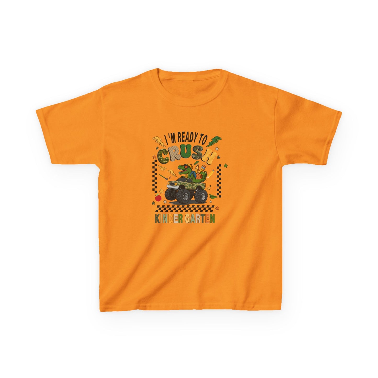 Kids T-Shirt — "I'm Ready to Crush Kindergarten" Dinosaur Monster Truck Back-to-School Tee