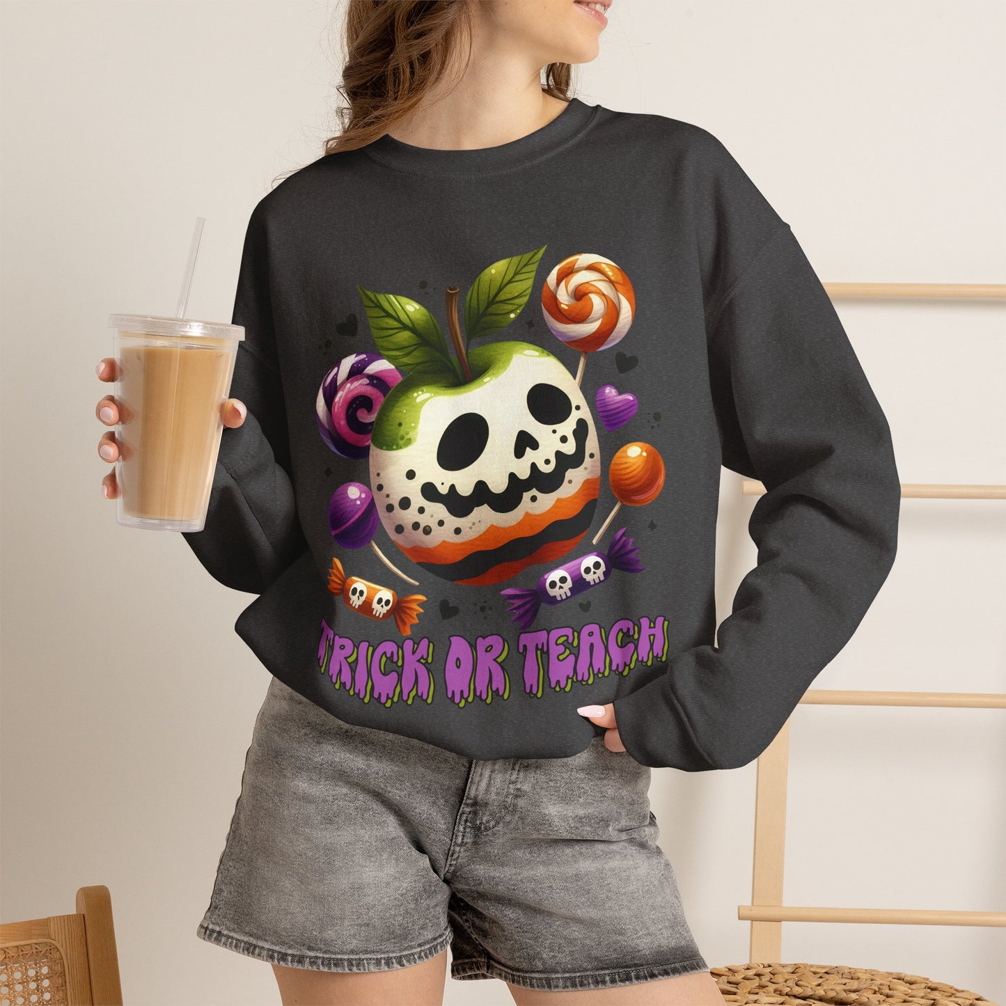 Trick or Teach Teacher Sweatshirt — Candy Apple “Trick or Treat” Crewneck