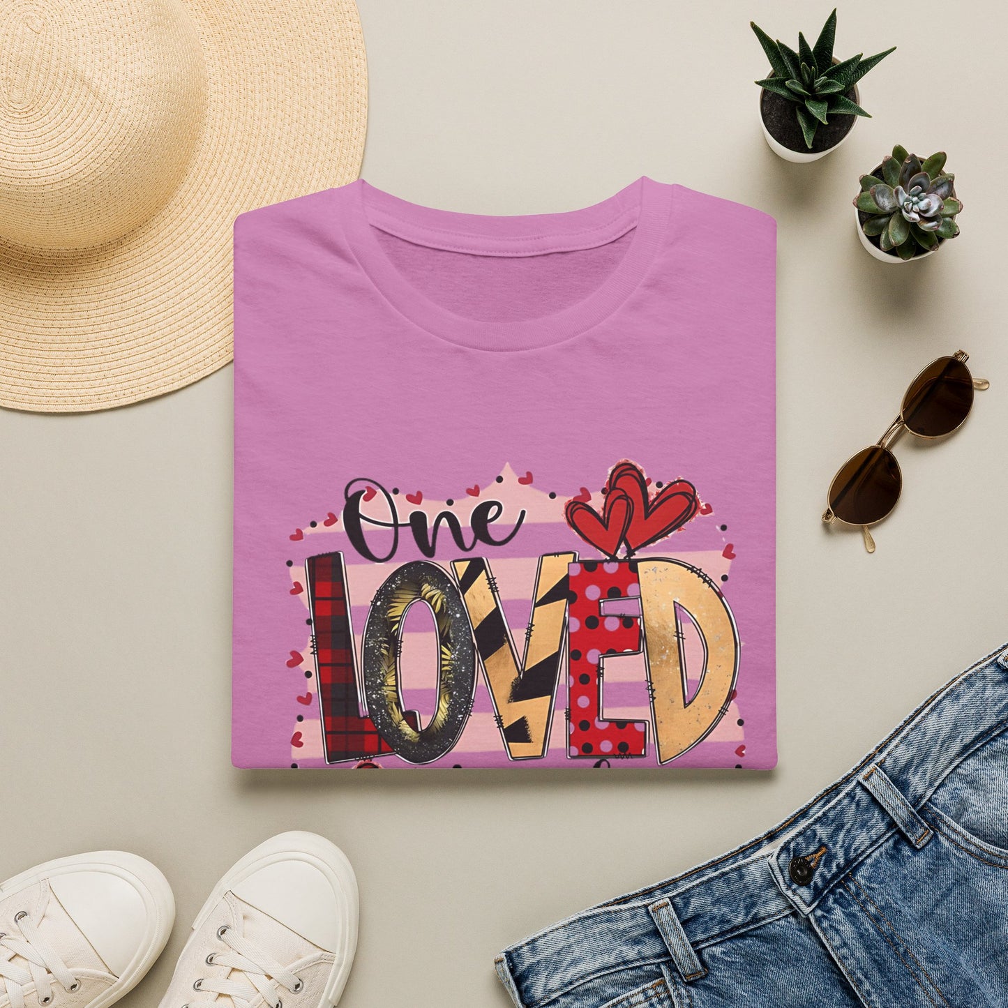 One Loved Teacher T-Shirt — Cute Plaid & Hearts Teacher Appreciation Tee