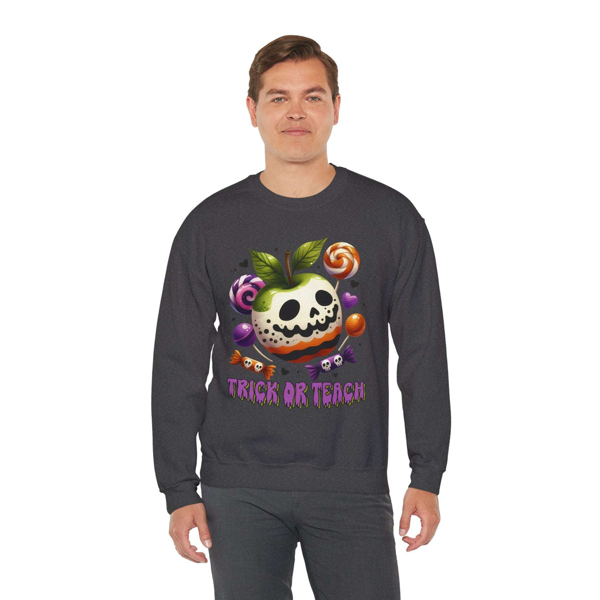Trick or Teach Teacher Sweatshirt — Candy Apple “Trick or Treat” Crewneck