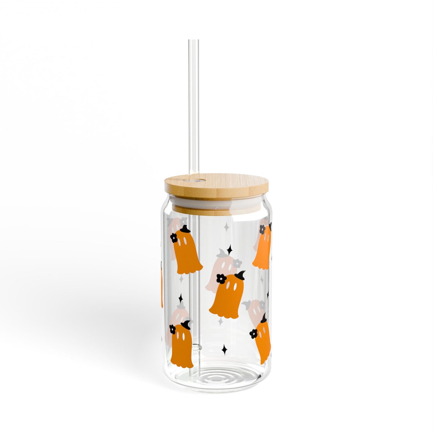 Ghosts 16oz Sipper Glass — Cute Boo Halloween Drinking Jar with Straw