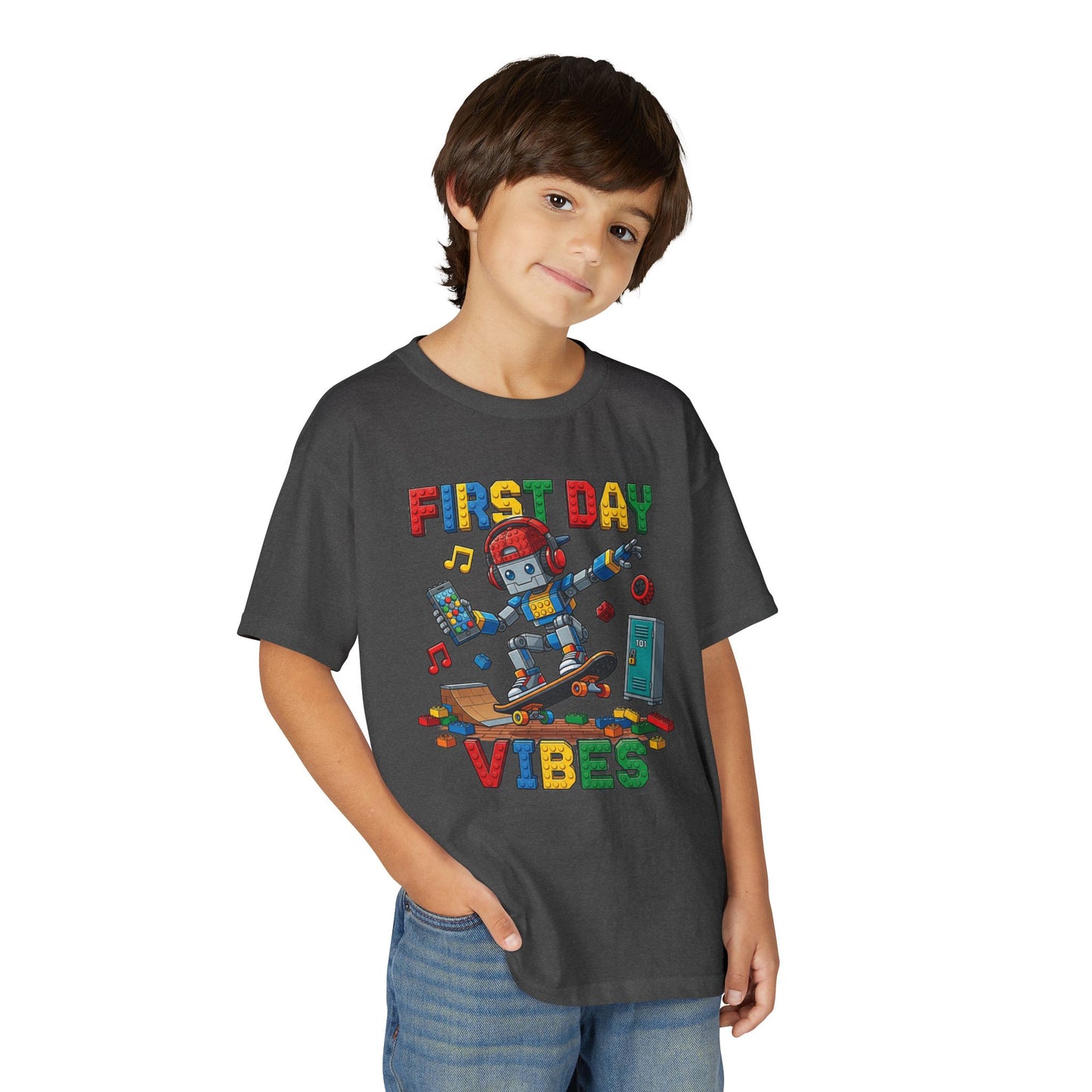 "First Day Vibes" Skateboard Robot Youth Tee