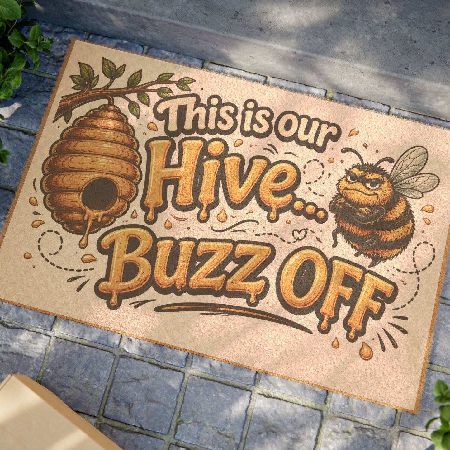 Doormat — "This Is Our Hive... Buzz Off" Funny Bee Welcome Mat
