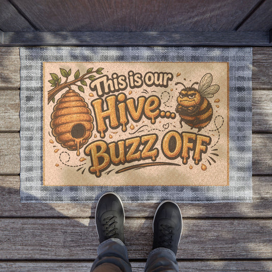 Doormat — "This Is Our Hive... Buzz Off" Funny Bee Welcome Mat
