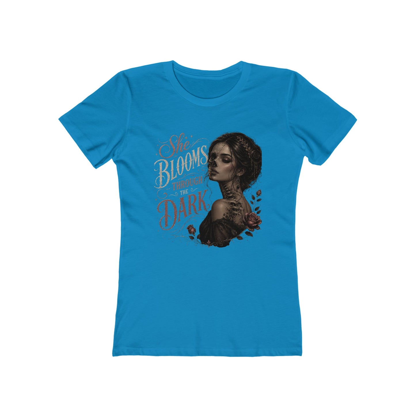 She Blooms Through the Dark Tee — Women's Graphic Boyfriend T-Shirt