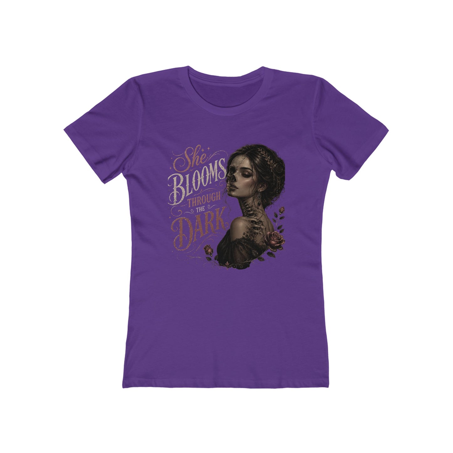She Blooms Through the Dark Tee — Women's Graphic Boyfriend T-Shirt