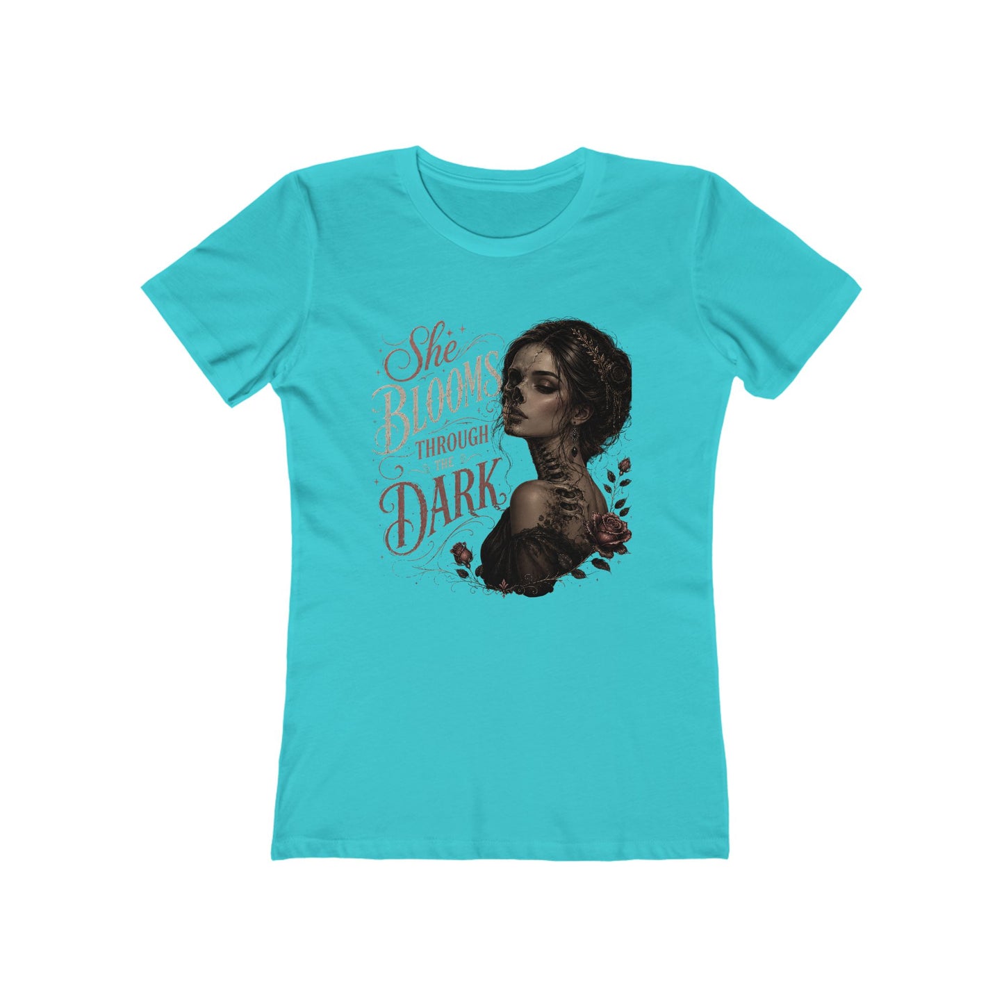 She Blooms Through the Dark Tee — Women's Graphic Boyfriend T-Shirt