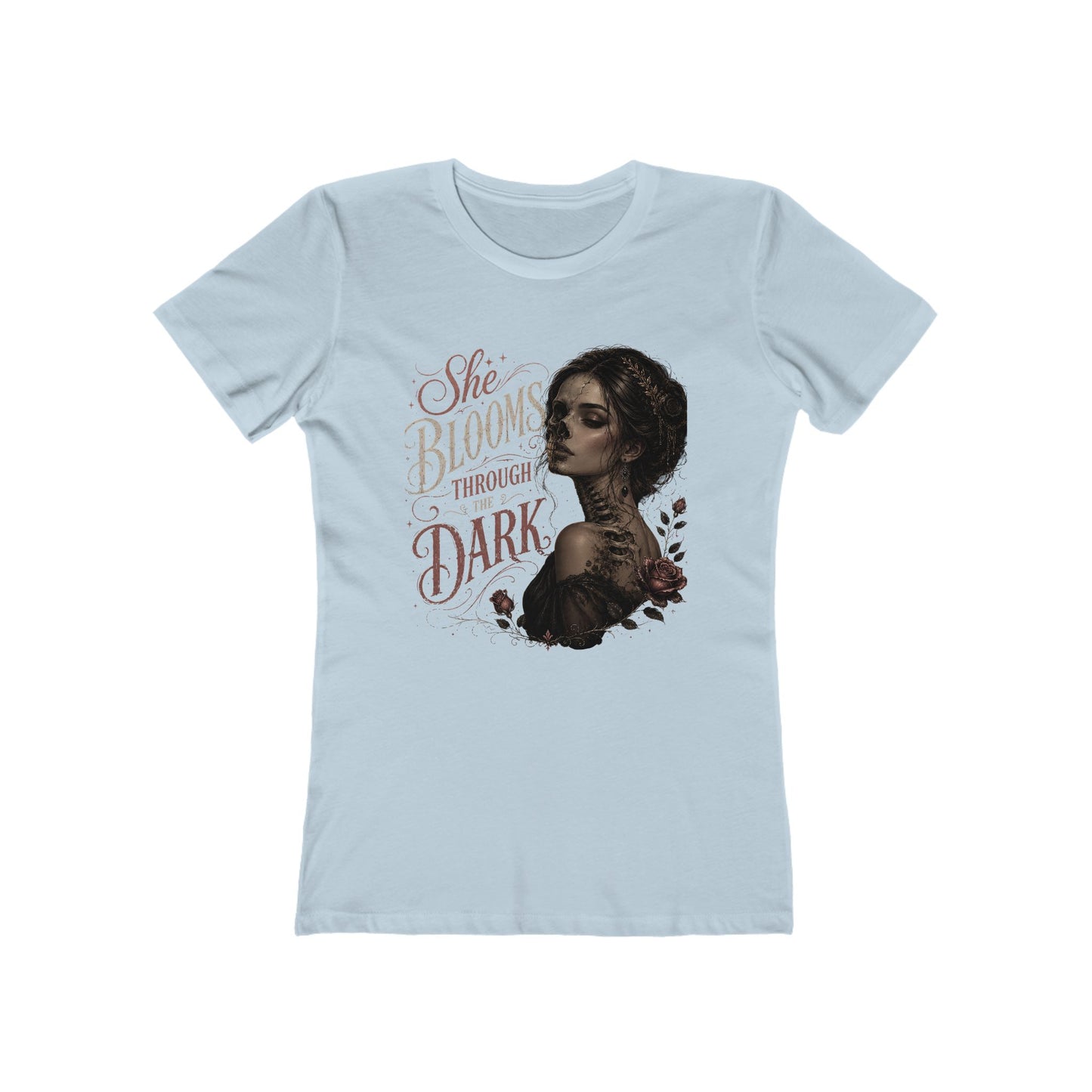 She Blooms Through the Dark Tee — Women's Graphic Boyfriend T-Shirt