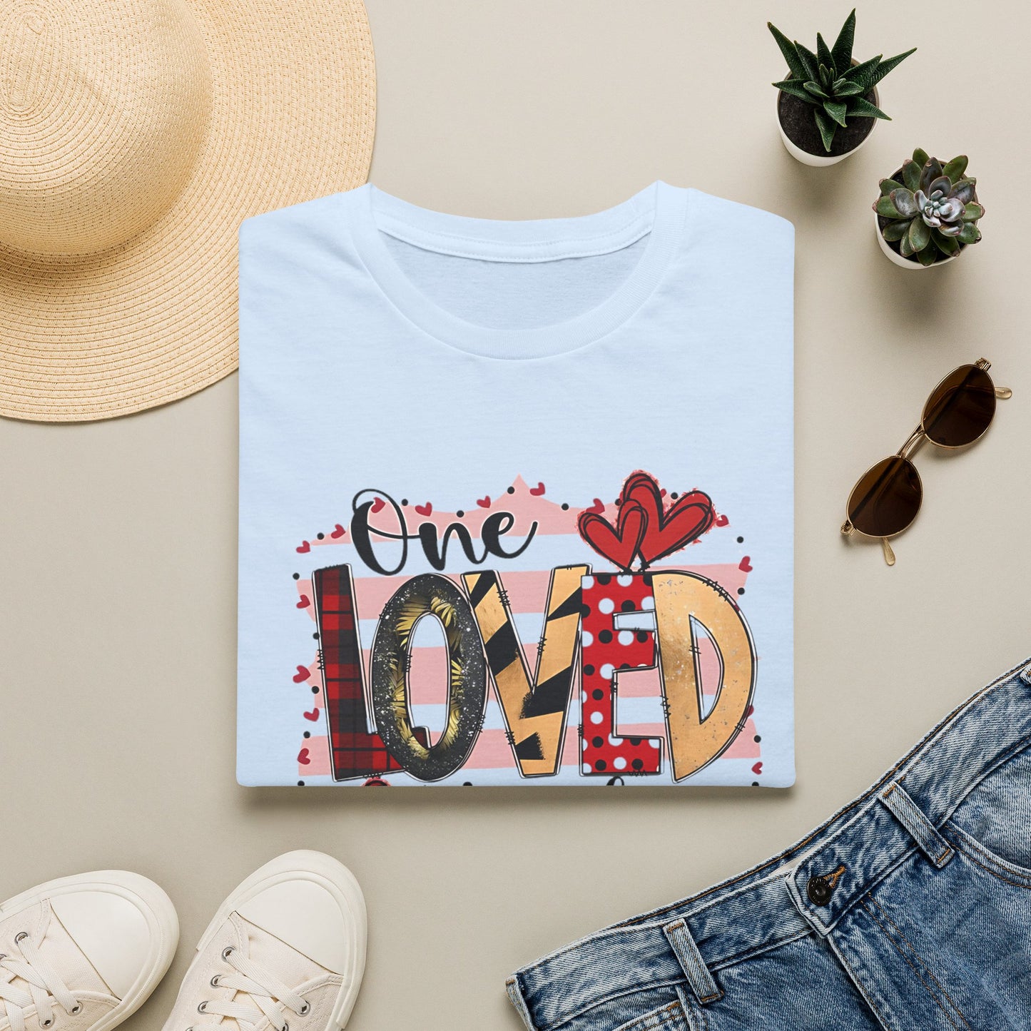 One Loved Teacher T-Shirt — Cute Plaid & Hearts Teacher Appreciation Tee